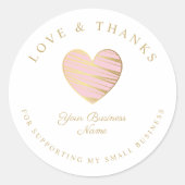 ピンクのハートの愛と感謝してい小さなビジネスのサポート ラウンドシール (正面)