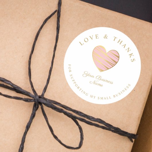 ピンクのハートの愛と感謝してい小さなビジネスのサポート ラウンドシール