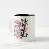 ピンクのハートの愛は単語の多肉性の鳩である ツートーンマグカップ (正面左)