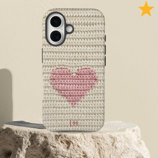 ピンクのハートの手編み風カスタムイニシャル Case-Mate iPhoneケース