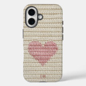 ピンクのハートの手編み風カスタムイニシャル Case-Mate iPhoneケース (裏面)