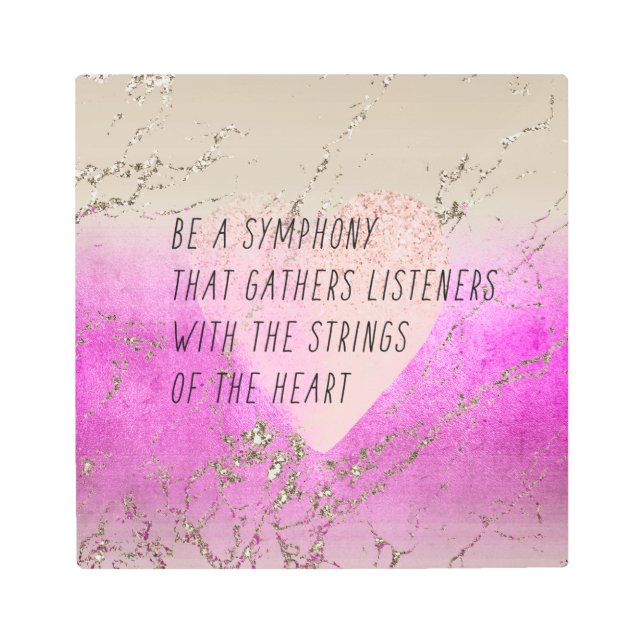 ピンクのハートの文字列の詩 メタルプリント (正面)