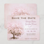 ピンクのハートの木の結婚式 Save the Date セーブザデート (正面/裏面)