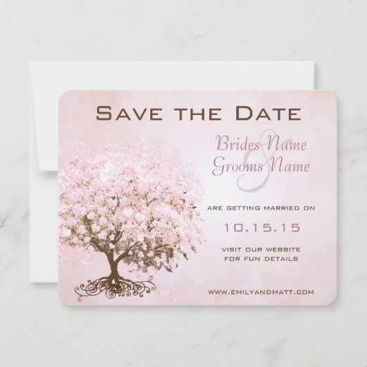 ピンクのハートの木の結婚式 Save the Date セーブザデート (正面)