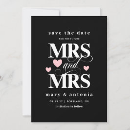ピンクのハートの未来のMrs. & Mrs. レズビアン Save the Date セーブザデート