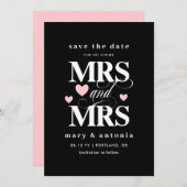ピンクのハートの未来のMrs. & Mrs. レズビアン Save the Date セーブザデート (正面/裏面)