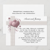 ピンクのハートの渦巻き結婚式招待状 招待状 (正面/裏面)