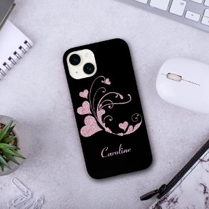ピンクのハートの渦巻のフェイクなグリッター Case-Mate iPhone 14ケース