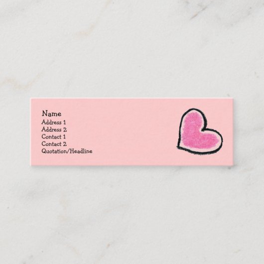 ピンクのハートの細いプロフィールカード スキニー名刺 (正面)