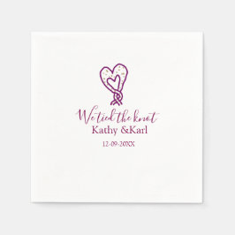 ピンクのハートの結び目 名前 結婚記念日 ロマンチック スタンダードカクテルナプキン