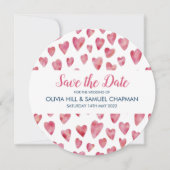 ピンクのハートの結婚式お知らせカード セーブザデート (正面)