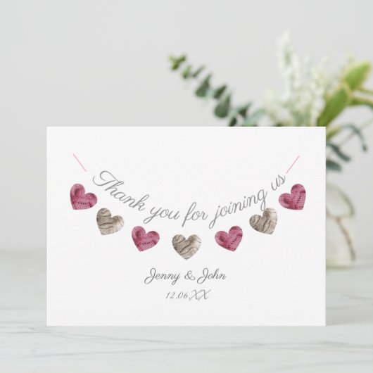 ピンクのハートの結婚記念日カードありがとう サンキューカード (スタンド正面)