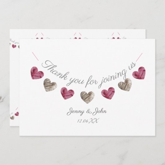 ピンクのハートの結婚記念日カードありがとう サンキューカード (正面/裏面)