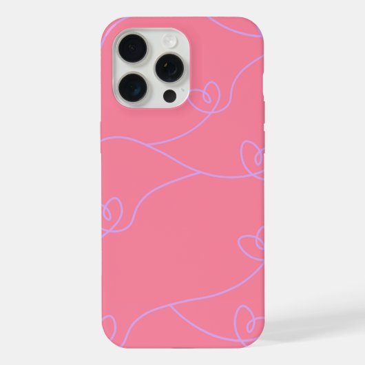 ピンクのハートの線画iPhone 15ケース iPhoneケース (裏面)