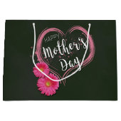 ピンクのハートの花の母の日-大きいギフトバッグ ラージペーパーバッグ (正面)