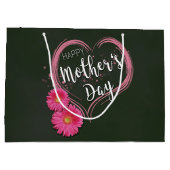 ピンクのハートの花の母の日-大きいギフトバッグ ラージペーパーバッグ (裏面)