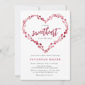 ピンクのハートの花輪 リトルスイートハート ベビーシャワー 招待状 (正面)