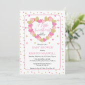 ピンクのハートの花輪　リトル・スイートハート　ベイビーシャワー 招待状 (スタンド正面)