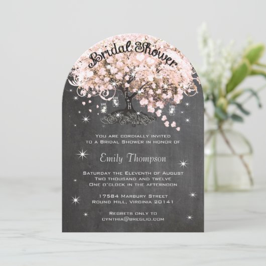 ピンクのハートの葉の木のブライダルシャワーの招待状 招待状 (スタンド正面)