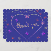 ピンクのハートの蝶の誕生日感謝カード (正面/裏面)