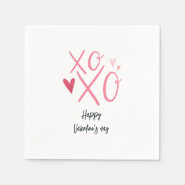 ピンクのハートのXOXOと"Happy Valentine's Day" スタンダードカクテルナプキン