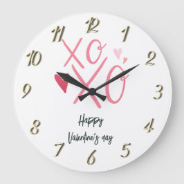 ピンクのハートのXOXOと"Happy Valentine's Day" ラージ壁時計
