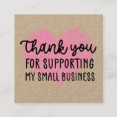 ピンクのハートは私の小規模企業をサポートしてくれてありがとう スクエア名刺 (正面)