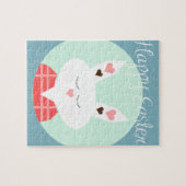 ピンクのハートを持つキュートな白いイースターバニー ジグソーパズル (横)