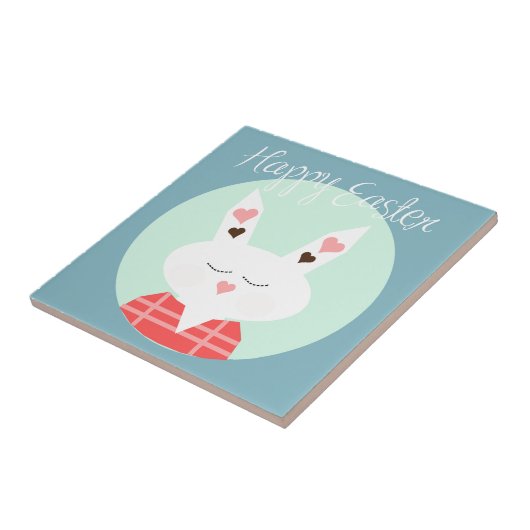 ピンクのハートを持つキュートな白いイースターバニー タイル (側面)