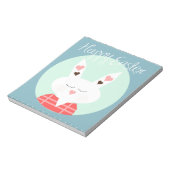 ピンクのハートを持つキュートな白いイースターバニー ノートパッド (回転)