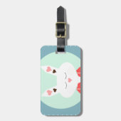 ピンクのハートを持つキュートな白いイースターバニー ラゲッジタグ (正面縦)