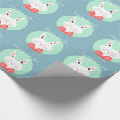ピンクのハートを持つキュートな白いイースターバニー ラッピングペーパー (角)