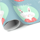 ピンクのハートを持つキュートな白いイースターバニー ラッピングペーパー (ロールコーナー)