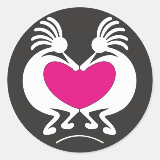 ピンクのハートを持つココペリ ラウンドシール (正面)