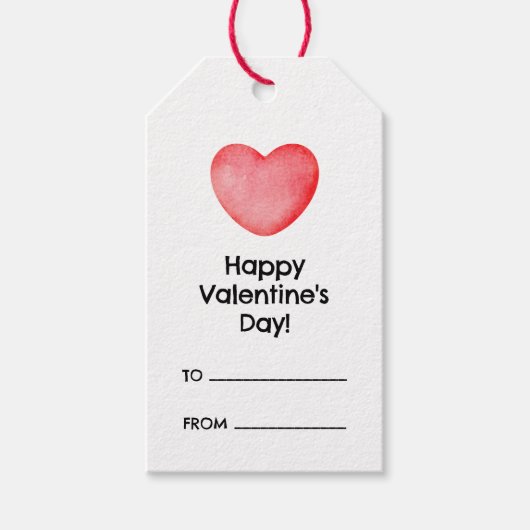 ピンクのハートを持つハッピーバレンタインデー ギフトタグ (正面)