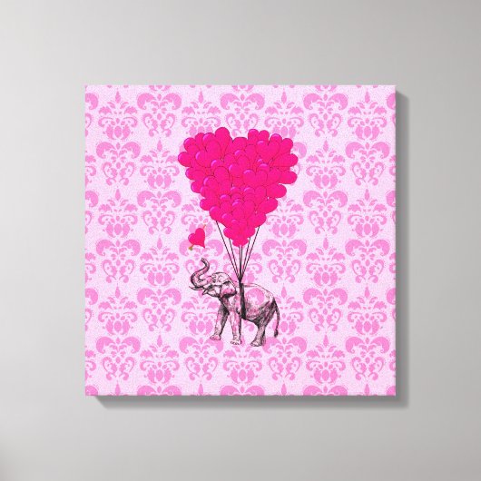 ピンクのハートを持つ象 キャンバスプリント (正面)