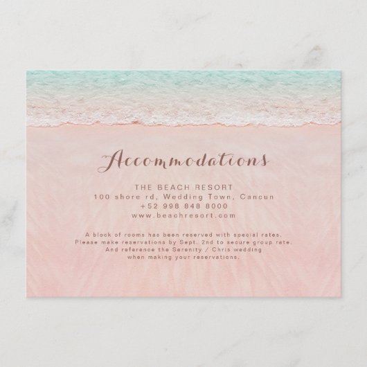 ピンクのハートを砂のビーチ宿泊施設 エンクロージャーカード (正面)