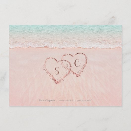 ピンクのハートを砂のビーチ宿泊施設 エンクロージャーカード (裏面)