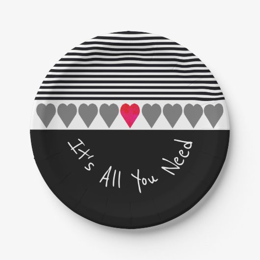 ピンクのハートアクセント ペーパープレート (正面)