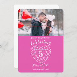 ピンクのハートアニバーサリー 5年 フォト招待状 招待状