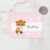 ピンクのハートウッドランド動物キツネサンキューノーチャード ノートカード (正面/裏面インサイチュ)