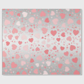 ピンクのハートオンシルバー ラッピングペーパー (フラット)