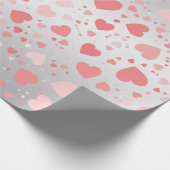 ピンクのハートオンシルバー ラッピングペーパー (角)