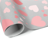 ピンクのハートオンシルバー ラッピングペーパー (ロールコーナー)