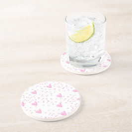 ピンクのハートオン白 コースター