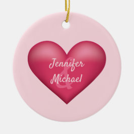 ピンクのハートカスタムとカップル名 セラミックオーナメント