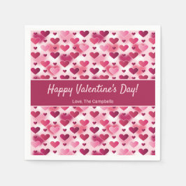 ピンクのハートカスタムと文字バレンタインデー スタンダードカクテルナプキン