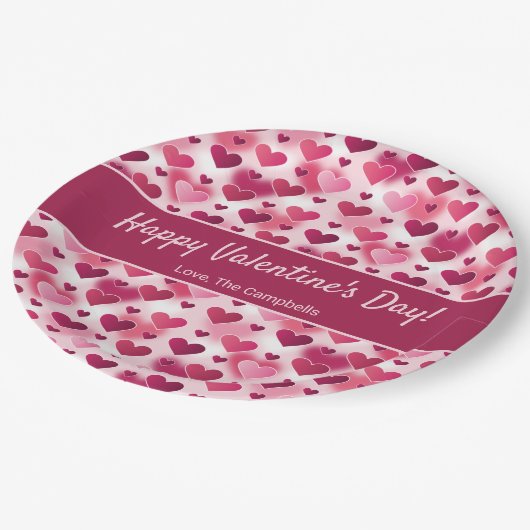 ピンクのハートカスタムと文字バレンタインデー ペーパープレート (アングル)