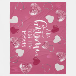 ピンクのハートカスタム結婚提案 フリースブランケット