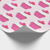 ピンクのハートカップケーキバレンタインデーのプレゼント ラッピングペーパー (角)